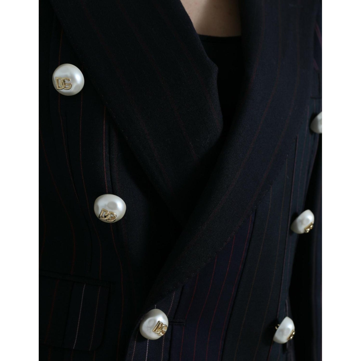 Dolce & Gabbana Elegant Striped Double Breasted Wool Blazer Dolce & Gabbana Black