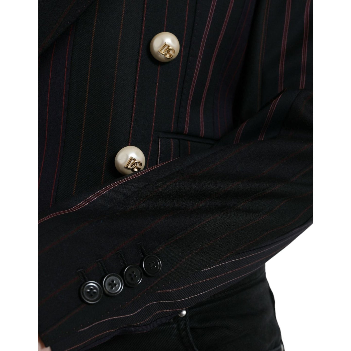 Dolce & Gabbana Elegant Striped Double Breasted Wool Blazer Dolce & Gabbana Black