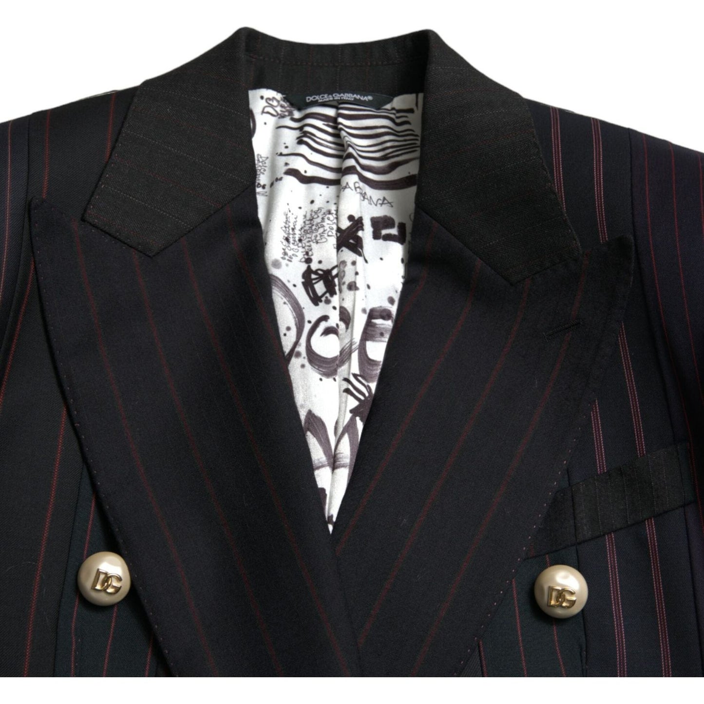 Dolce & Gabbana Elegant Striped Double Breasted Wool Blazer Dolce & Gabbana Black
