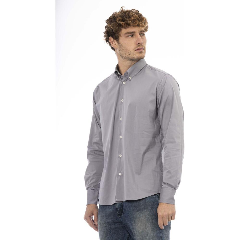 Baldinini Trend Gray Cotton Men Shirt Baldinini Trend Dark Gray