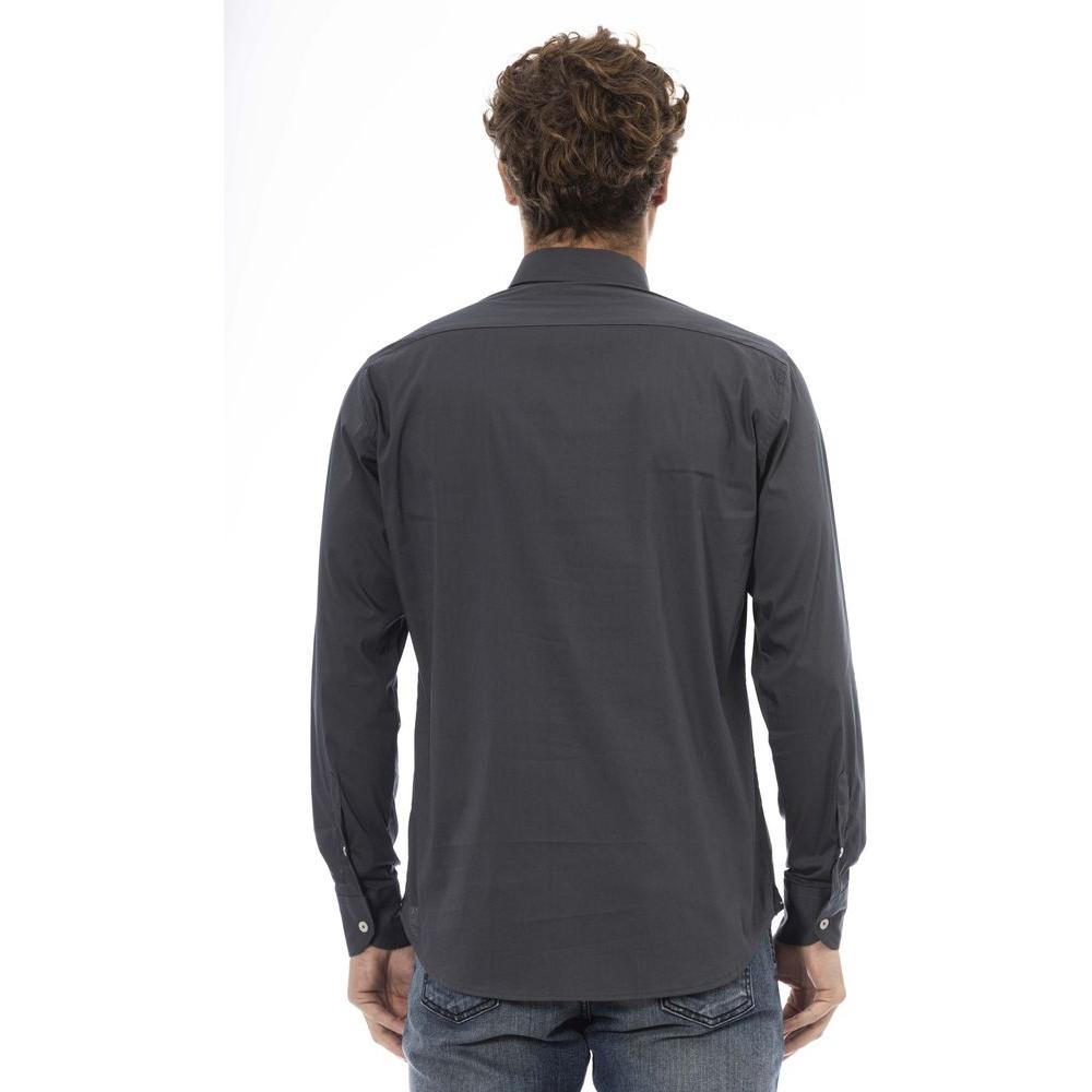 Baldinini Trend Gray Cotton Men Shirt Baldinini Trend Dark Slate Gray