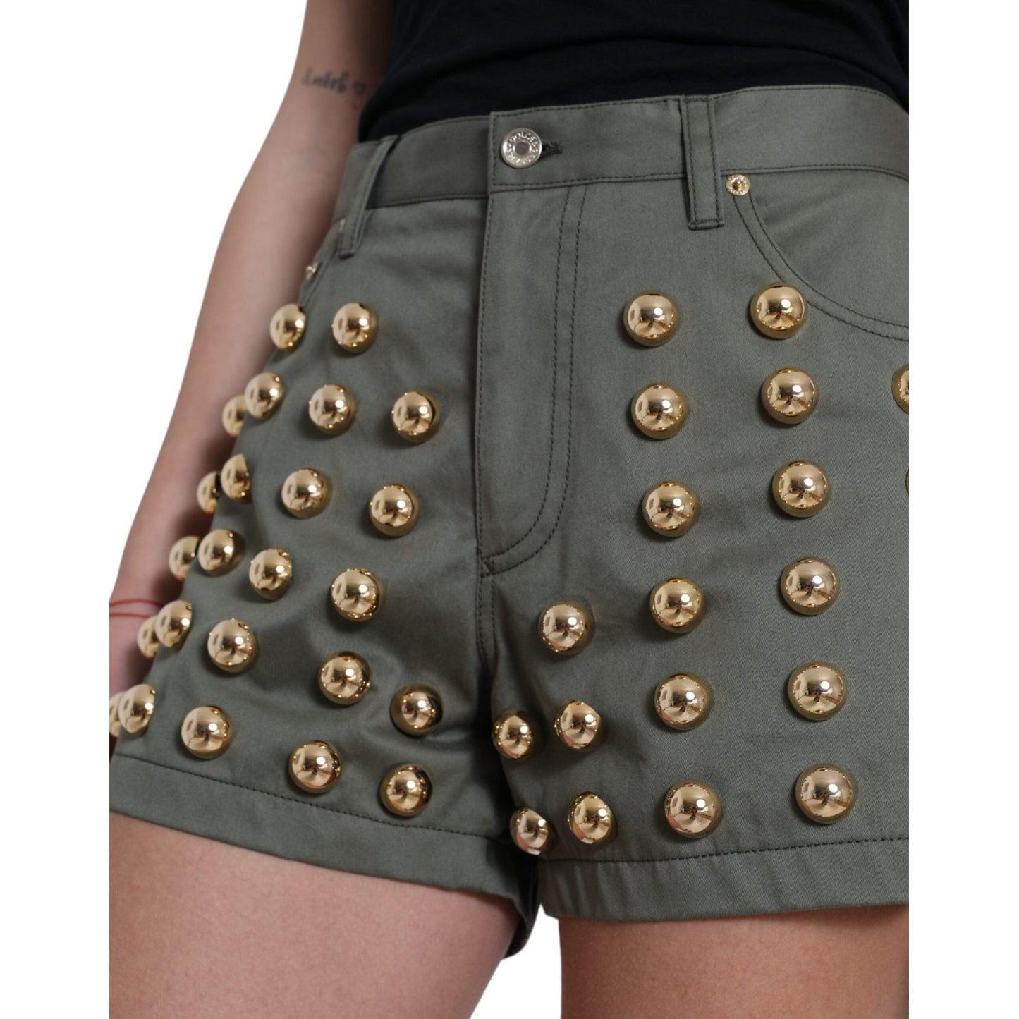 Dolce & Gabbana Emerald High Waist Embellished Shorts Dolce & Gabbana Dim Gray