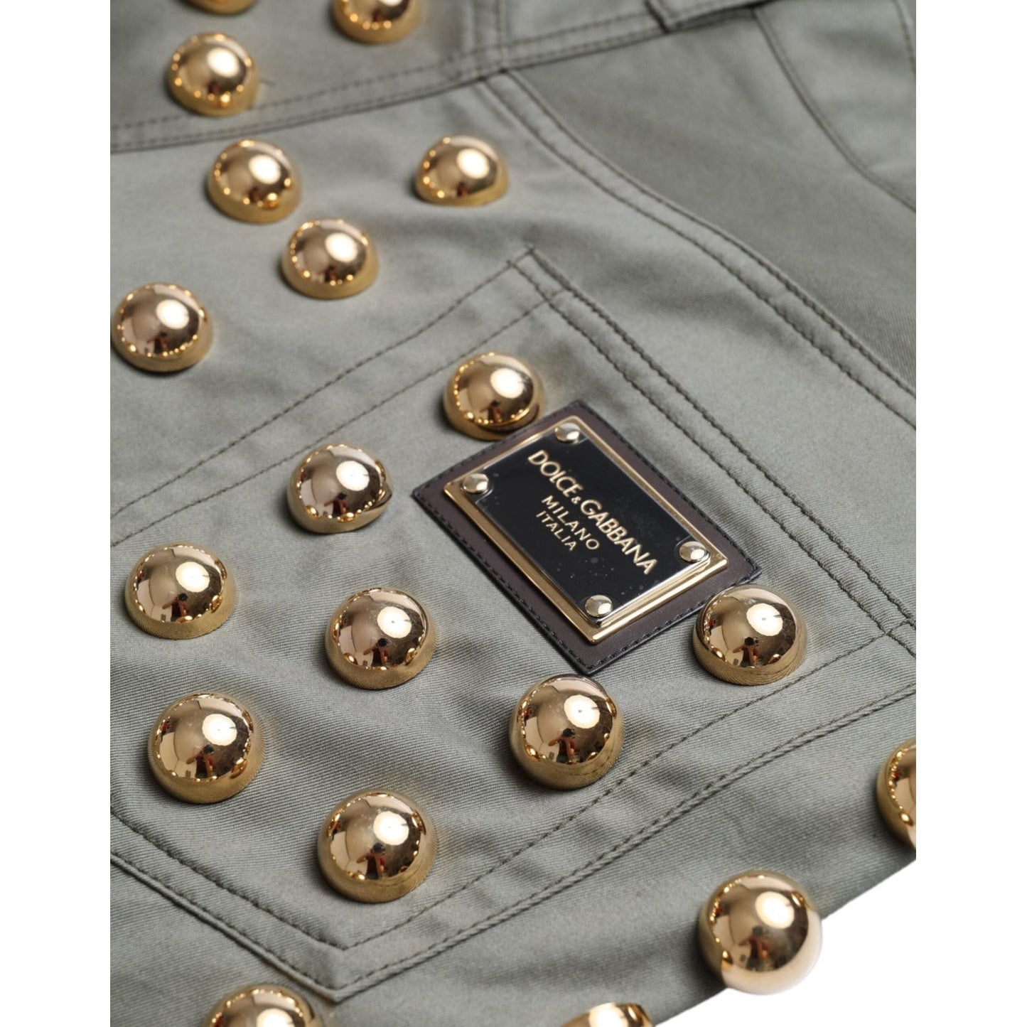 Dolce & Gabbana Emerald High Waist Embellished Shorts Dolce & Gabbana Light Slate Gray