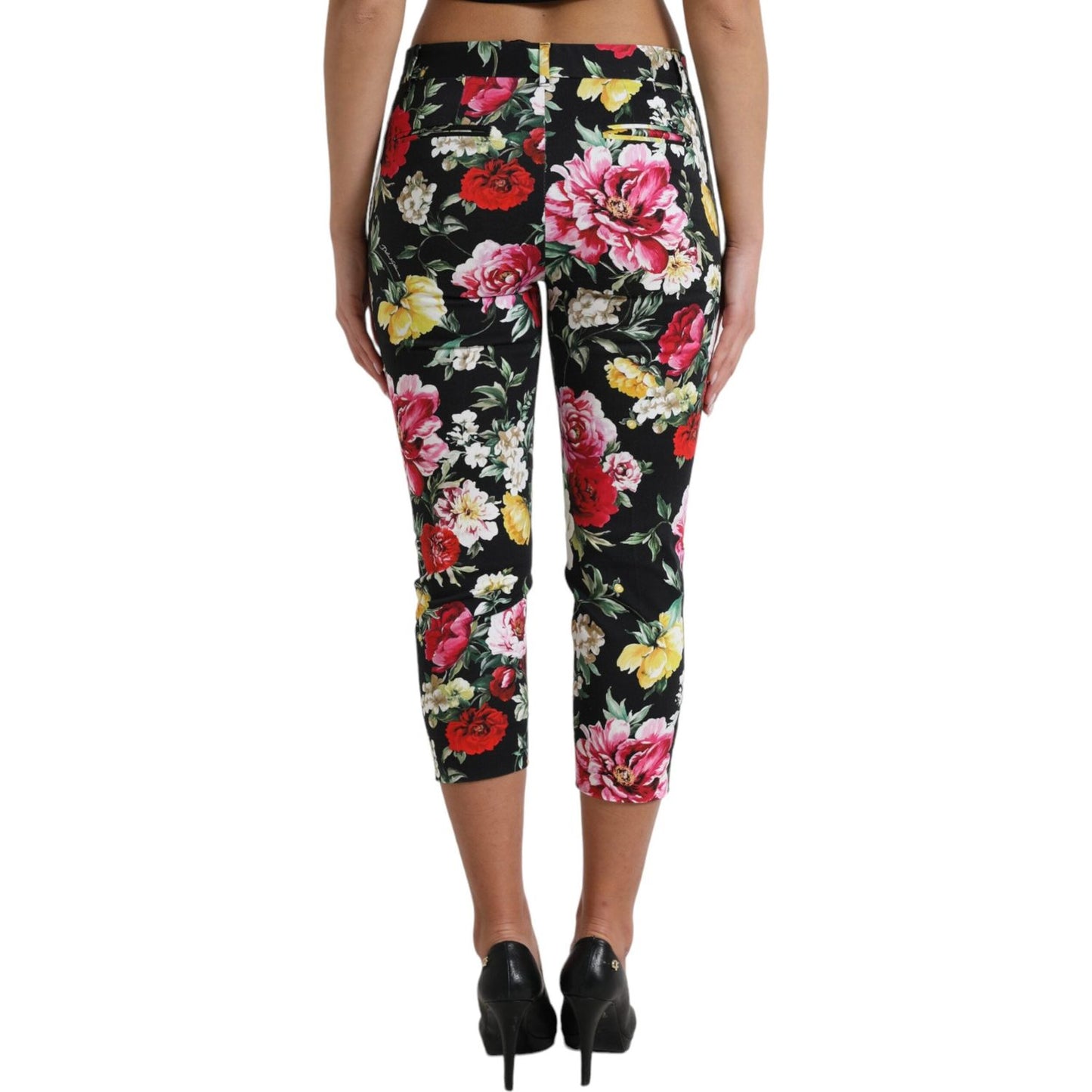 Dolce & Gabbana Elegant Floral Mid Waist Cropped Pants Dolce & Gabbana Dim Gray