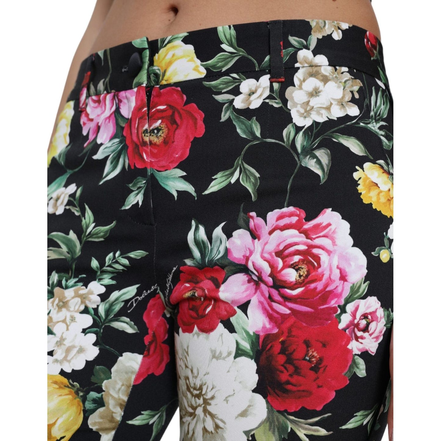 Dolce & Gabbana Elegant Floral Mid Waist Cropped Pants Dolce & Gabbana Tan