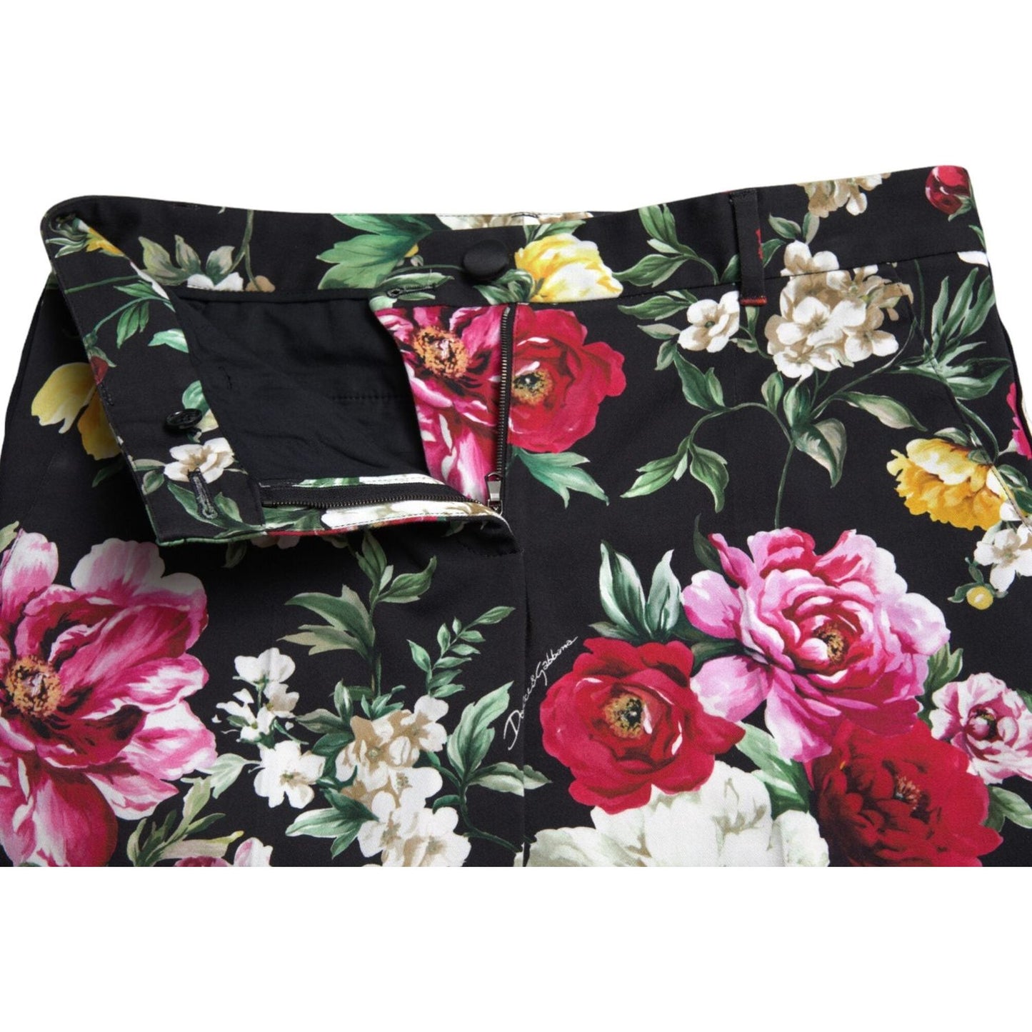 Dolce & Gabbana Elegant Floral Mid Waist Cropped Pants Dolce & Gabbana Rosy Brown