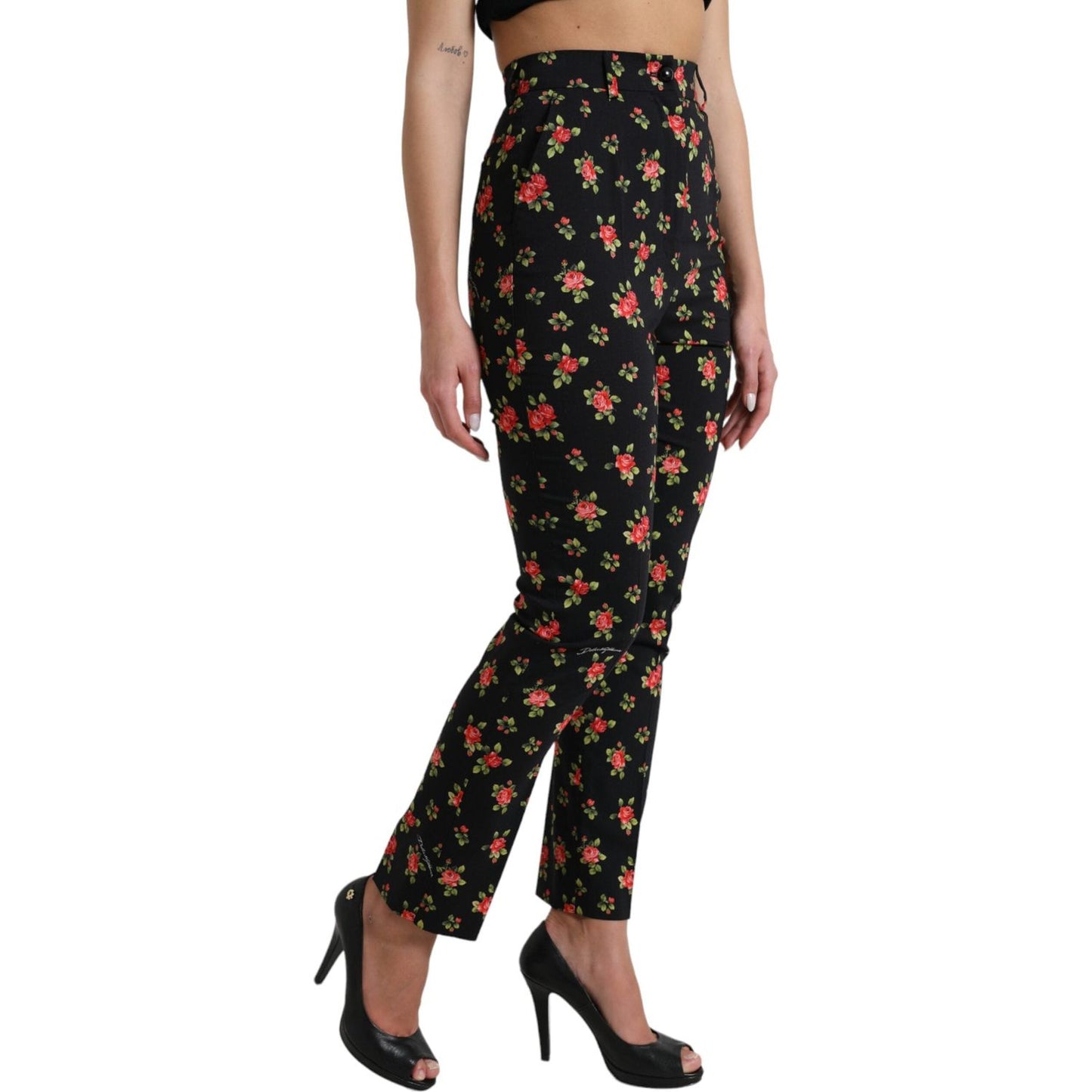 Dolce & Gabbana Elegant High-Waist Floral Tapered Pants Dolce & Gabbana Rosy Brown