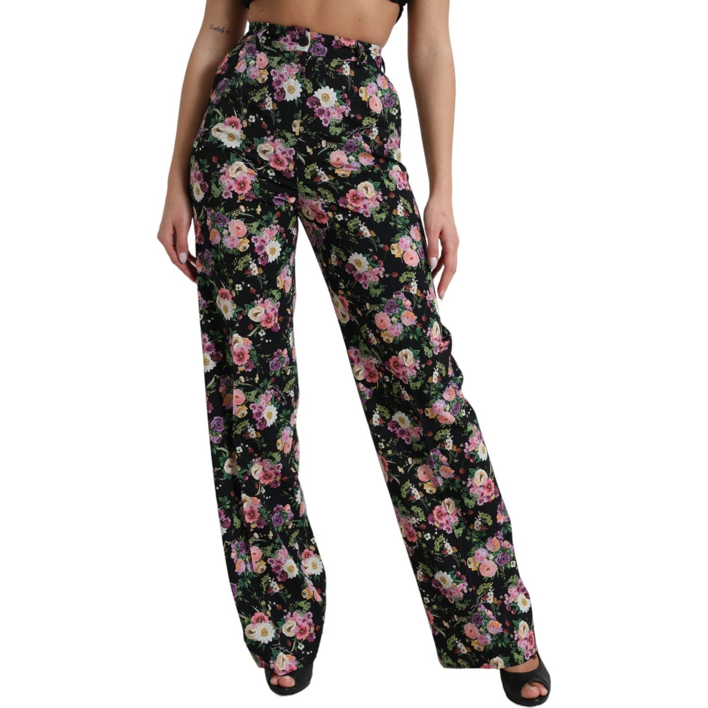 Dolce & Gabbana Floral High Waist Wide Leg Pants Dolce & Gabbana Dark Slate Gray