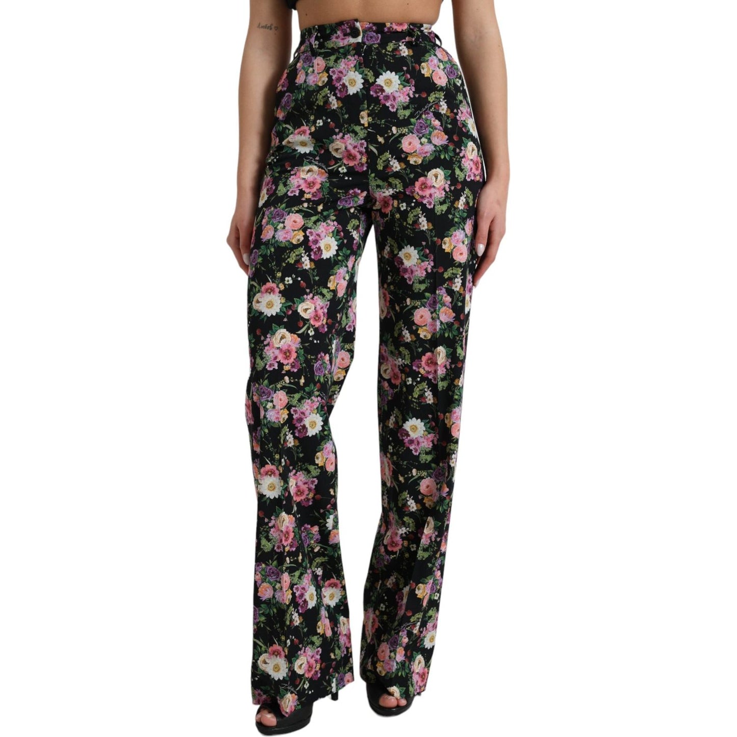 Dolce & Gabbana Floral High Waist Wide Leg Pants Dolce & Gabbana Rosy Brown
