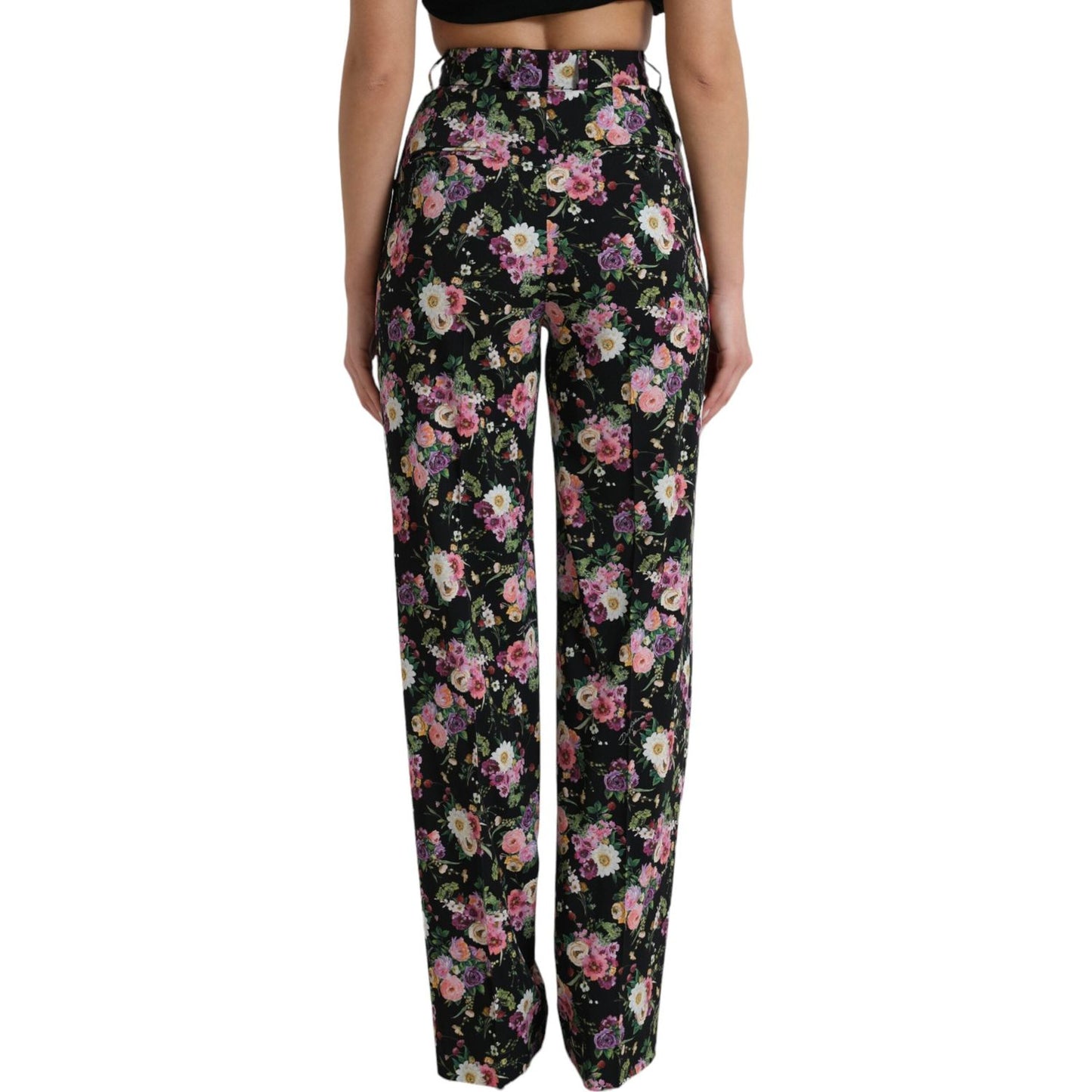 Dolce & Gabbana Floral High Waist Wide Leg Pants Dolce & Gabbana Dark Slate Gray