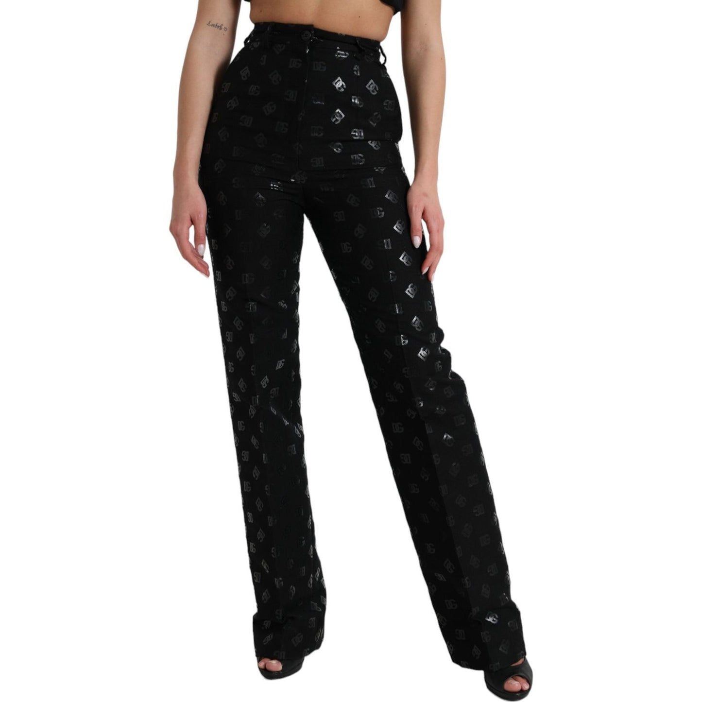 Dolce & Gabbana Chic High Waist Straight Pants with Logo Print Dolce & Gabbana Rosy Brown