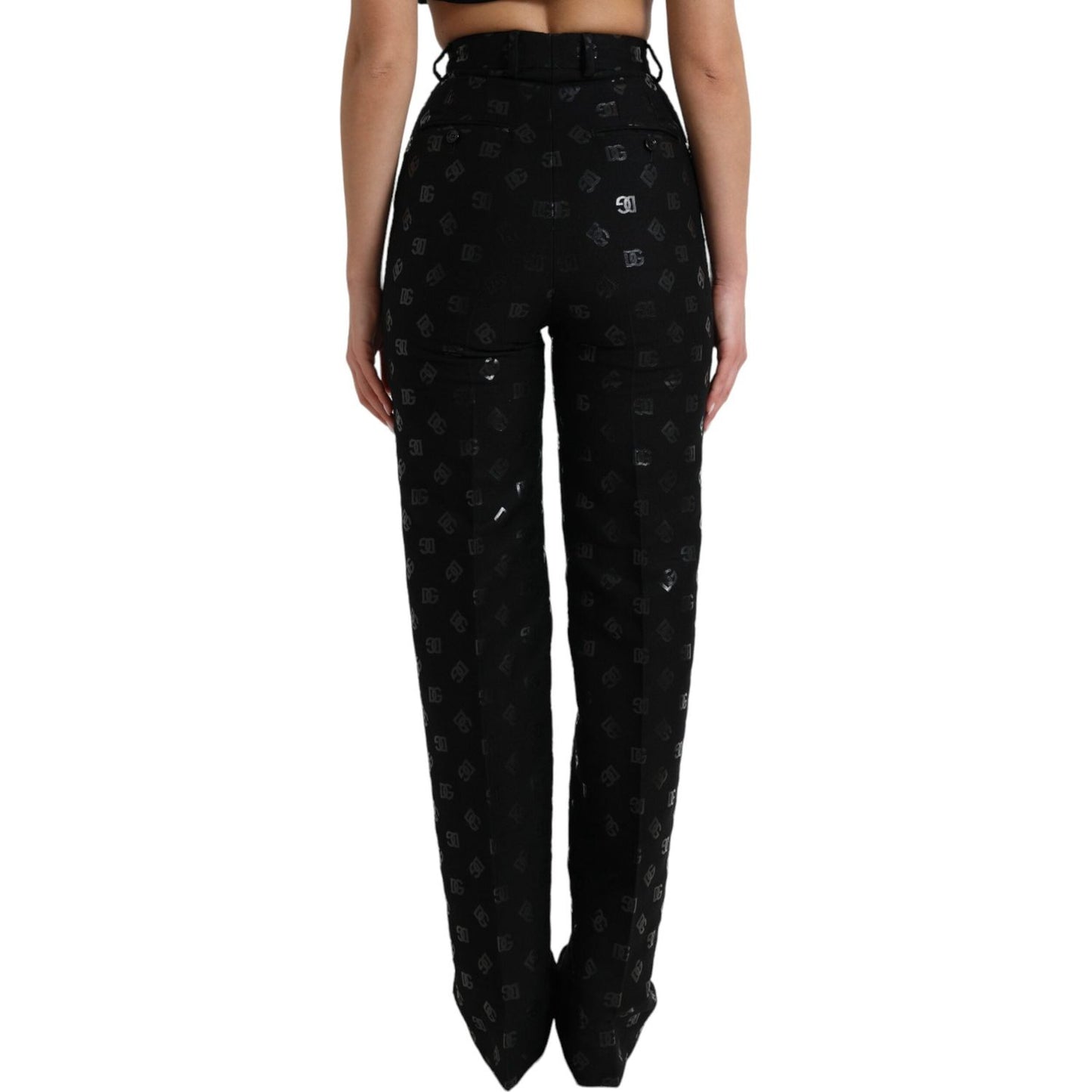 Dolce & Gabbana Chic High Waist Straight Pants with Logo Print Dolce & Gabbana Black