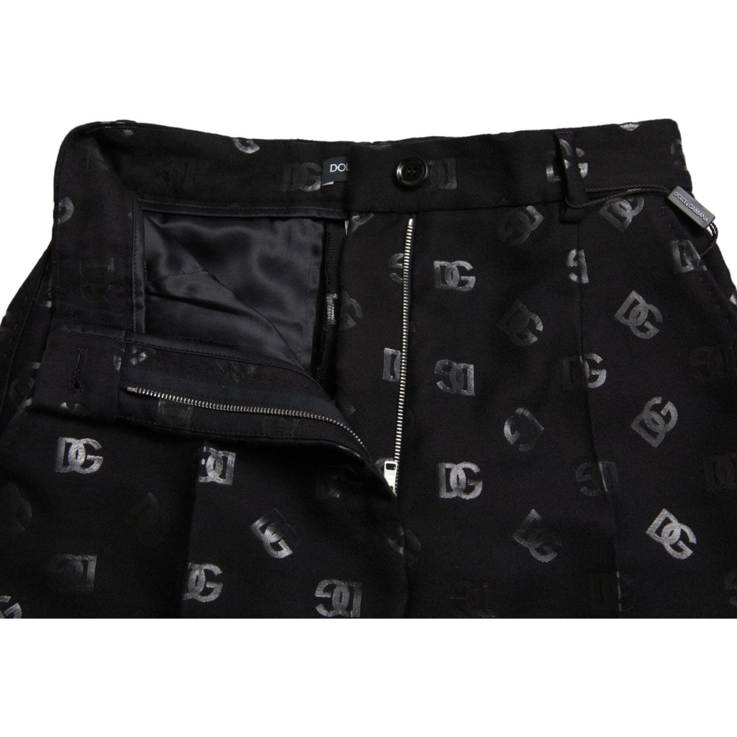 Dolce & Gabbana Chic High Waist Straight Pants with Logo Print Dolce & Gabbana Black