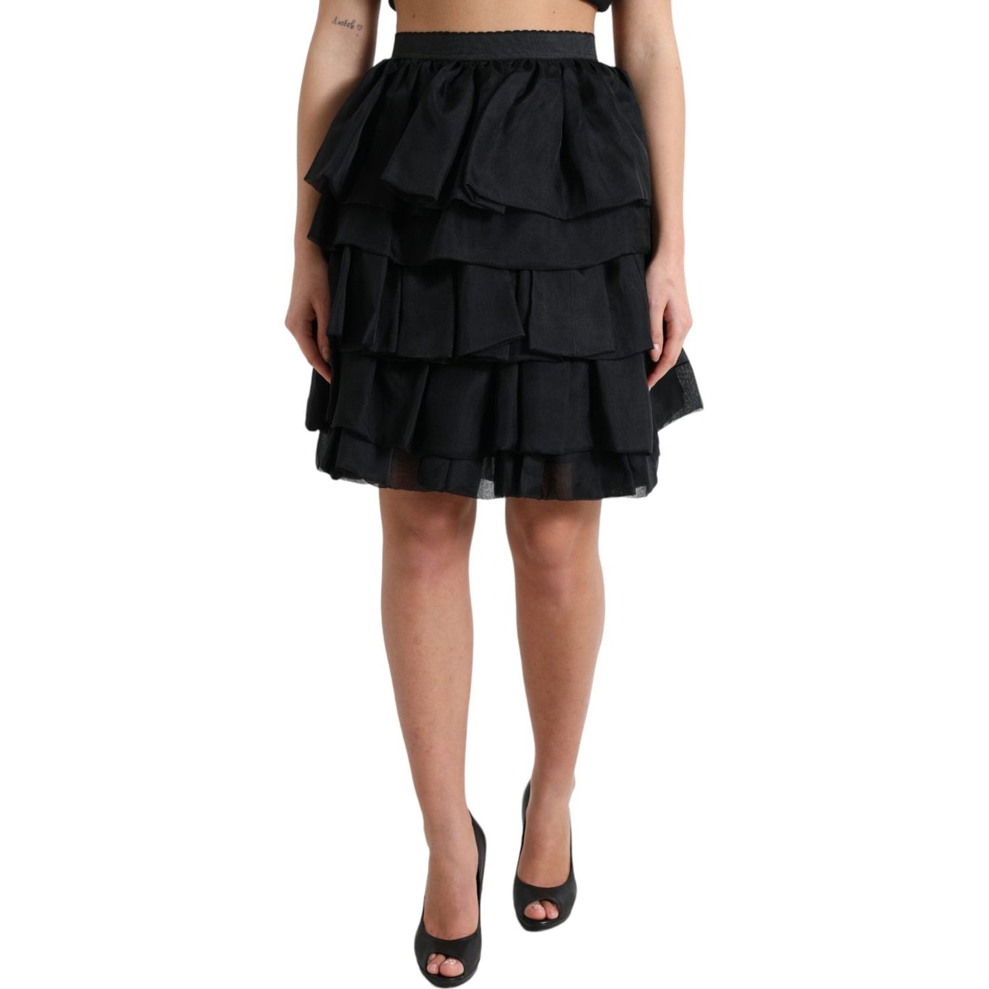 Dolce & Gabbana Elegant Tiered A-Line Mini Skirt Dolce & Gabbana Black