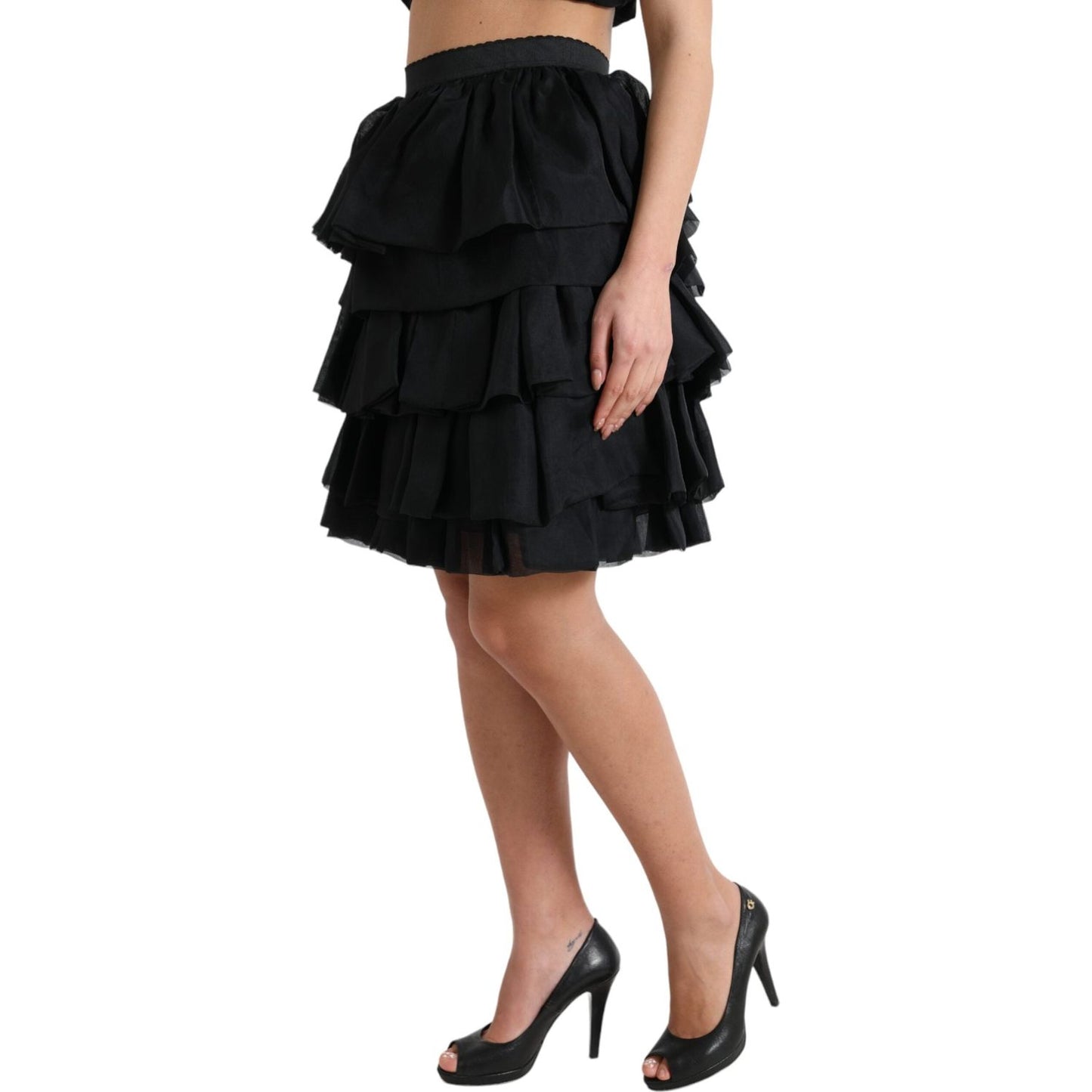 Dolce & Gabbana Elegant Tiered A-Line Mini Skirt Dolce & Gabbana Black