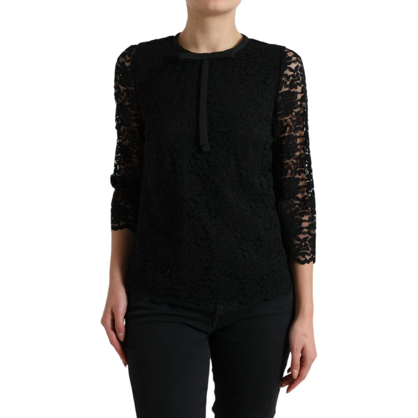 Dolce & Gabbana Elegant Floral Lace Long Sleeve Top Dolce & Gabbana Black