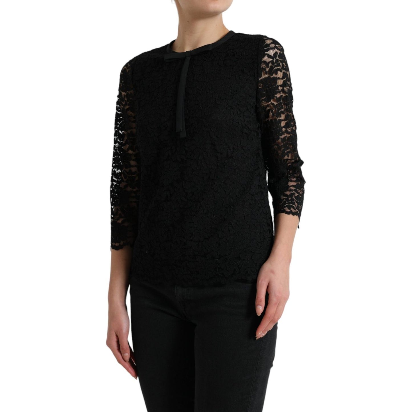 Dolce & Gabbana Elegant Floral Lace Long Sleeve Top Dolce & Gabbana Black