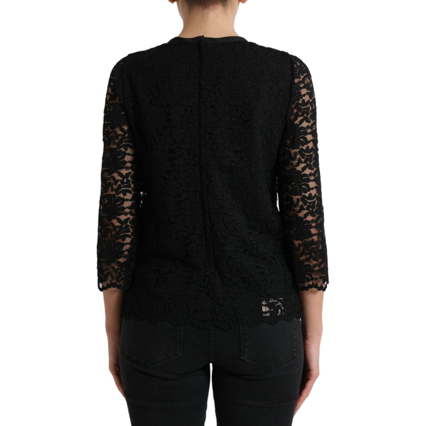 Dolce & Gabbana Elegant Floral Lace Long Sleeve Top Dolce & Gabbana Black