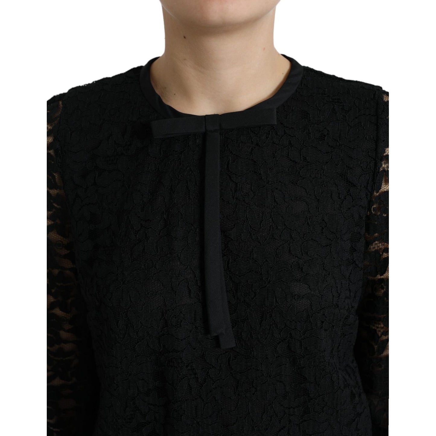 Dolce & Gabbana Elegant Floral Lace Long Sleeve Top Dolce & Gabbana Black