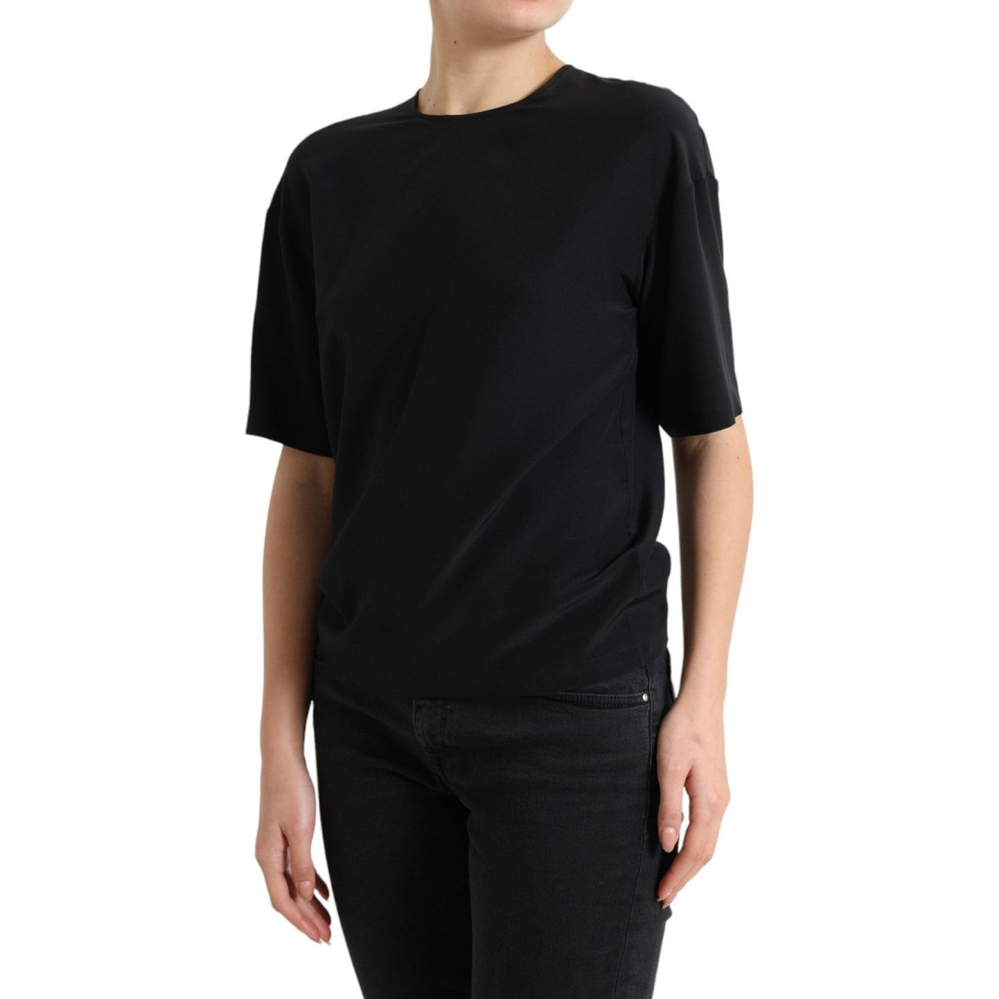 Dolce & Gabbana Elegant Silk Blend Round Neck Blouse Dolce & Gabbana Black