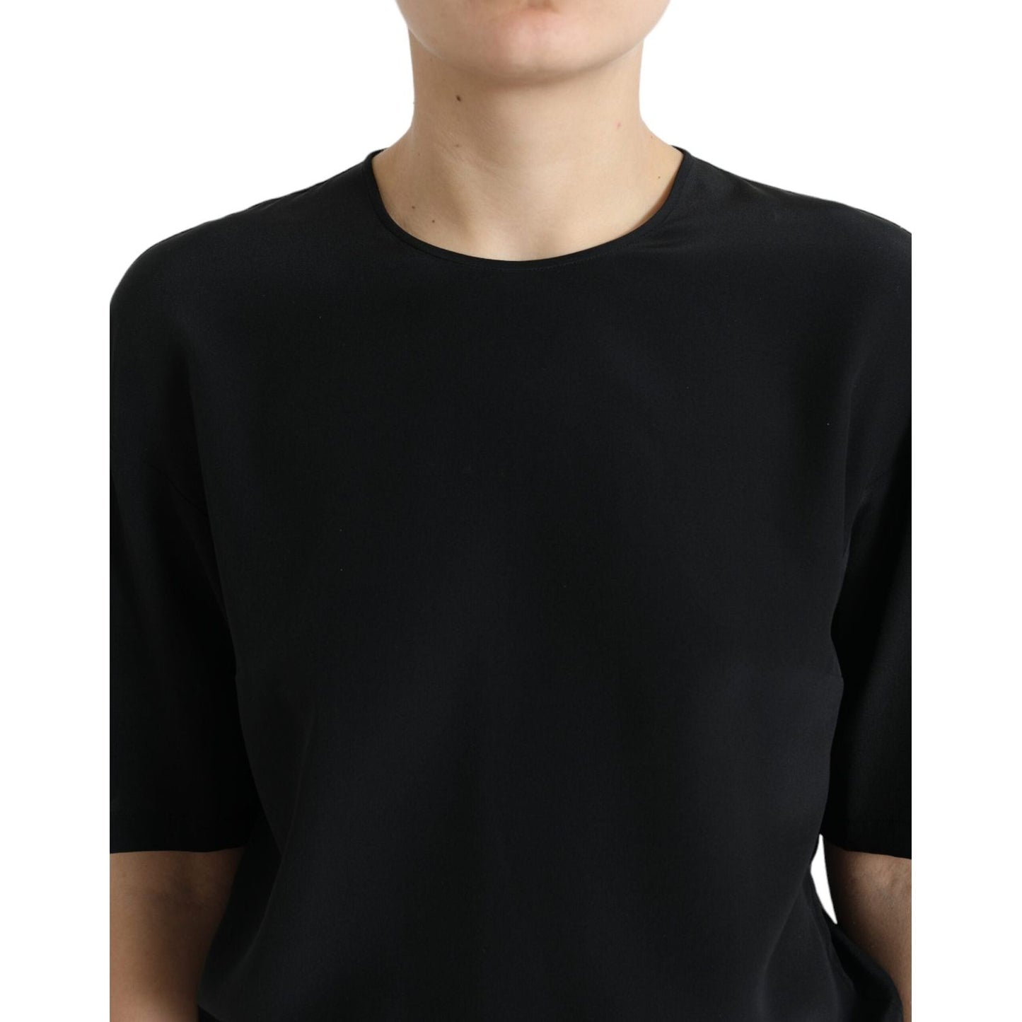 Dolce & Gabbana Elegant Silk Blend Round Neck Blouse Dolce & Gabbana Black