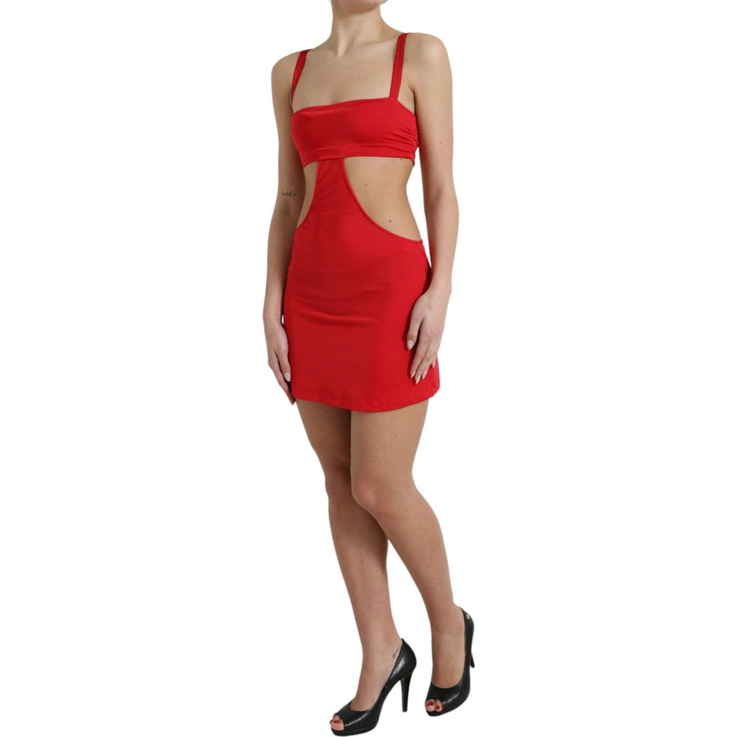 Dolce & Gabbana Exquisite Red Cut Out Bodycon Mini Dress Dolce & Gabbana Rosy Brown