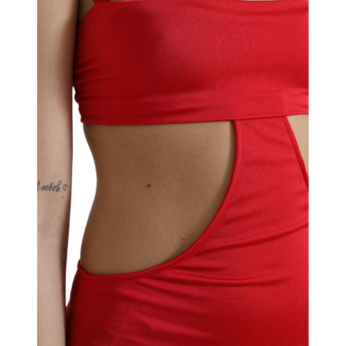 Dolce & Gabbana Exquisite Red Cut Out Bodycon Mini Dress Dolce & Gabbana Brown