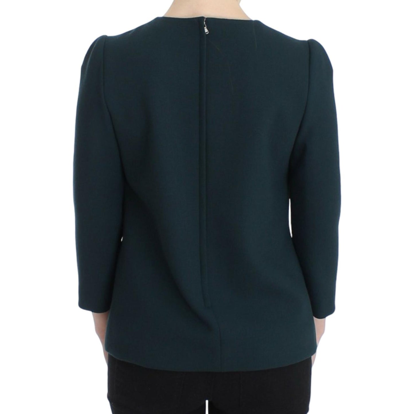 Dolce & Gabbana Enchanted Sicily Green Wool Silk Blend Blouse Dolce & Gabbana Dark Slate Gray