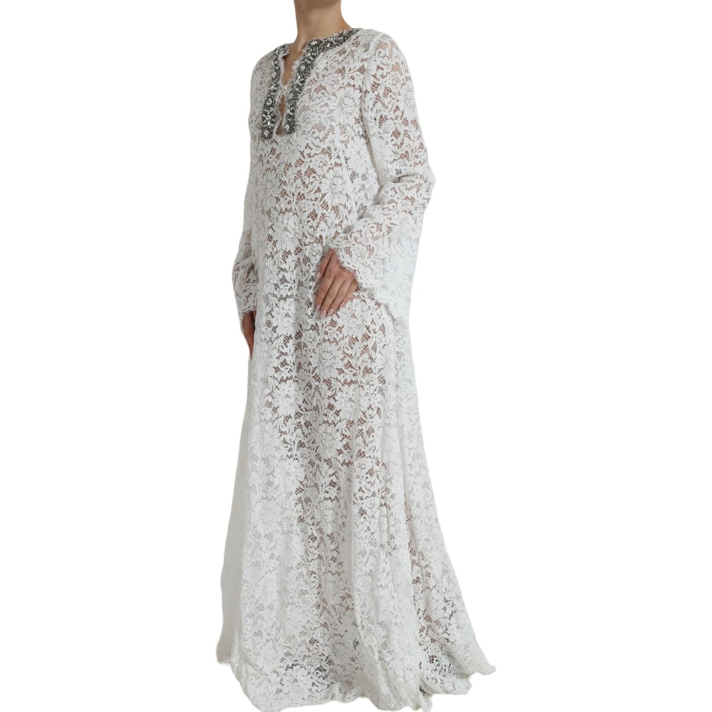 Dolce & Gabbana Elegant White Shift Dress with Crystal Embellishment Dolce & Gabbana Gray