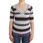 Ermanno Scervino Striped Lace V-Neck Short Sleeve Top Sweater SIG11859-1