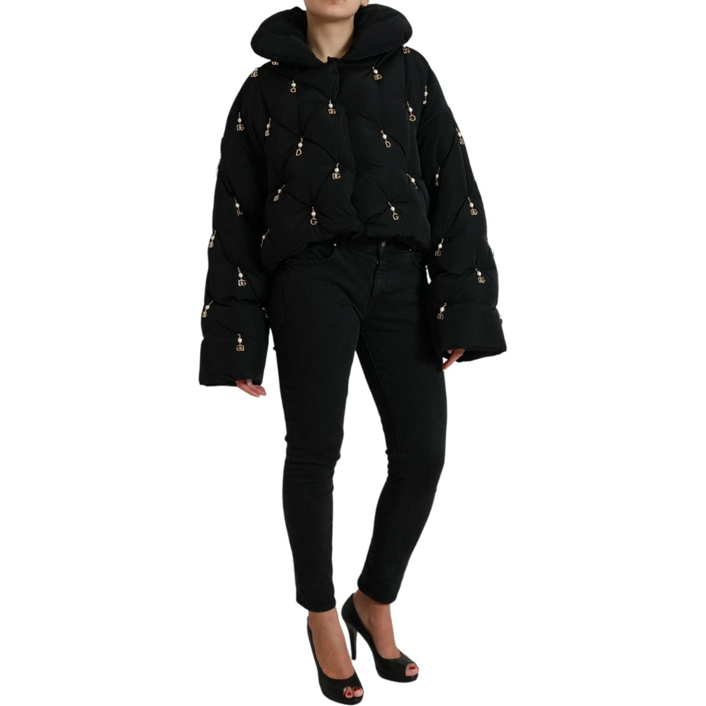 Dolce & Gabbana Elegant Quilted Jacket with Pearl Embellishment Dolce & Gabbana Black