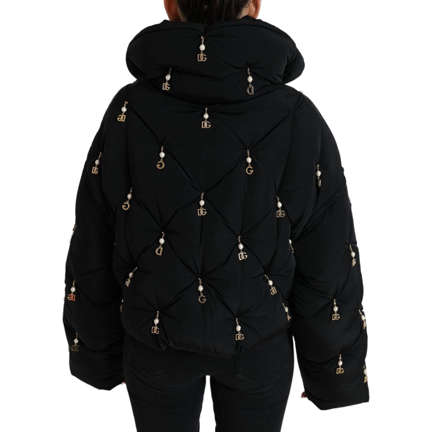Dolce & Gabbana Elegant Quilted Jacket with Pearl Embellishment Dolce & Gabbana Black