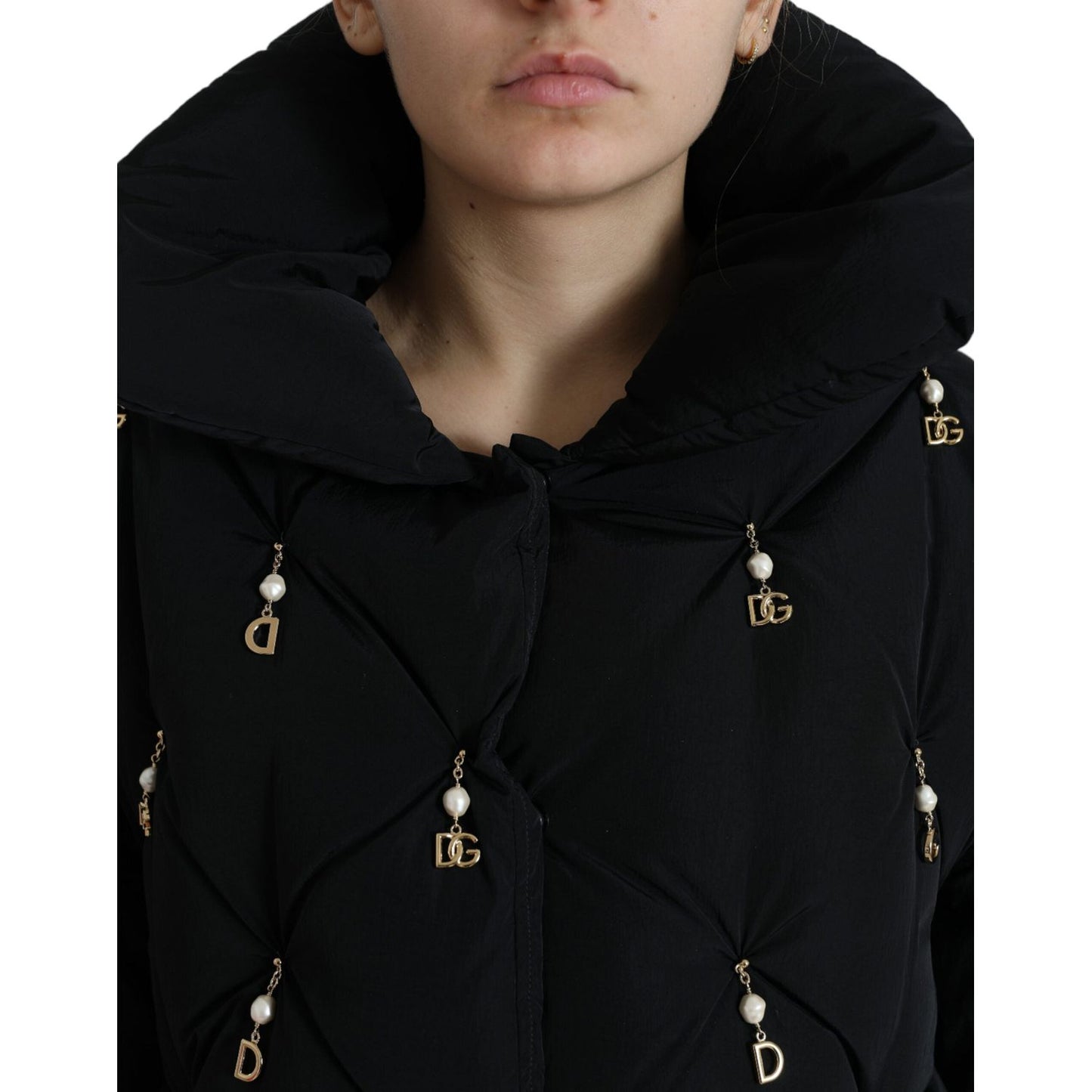 Dolce & Gabbana Elegant Quilted Jacket with Pearl Embellishment Dolce & Gabbana Black
