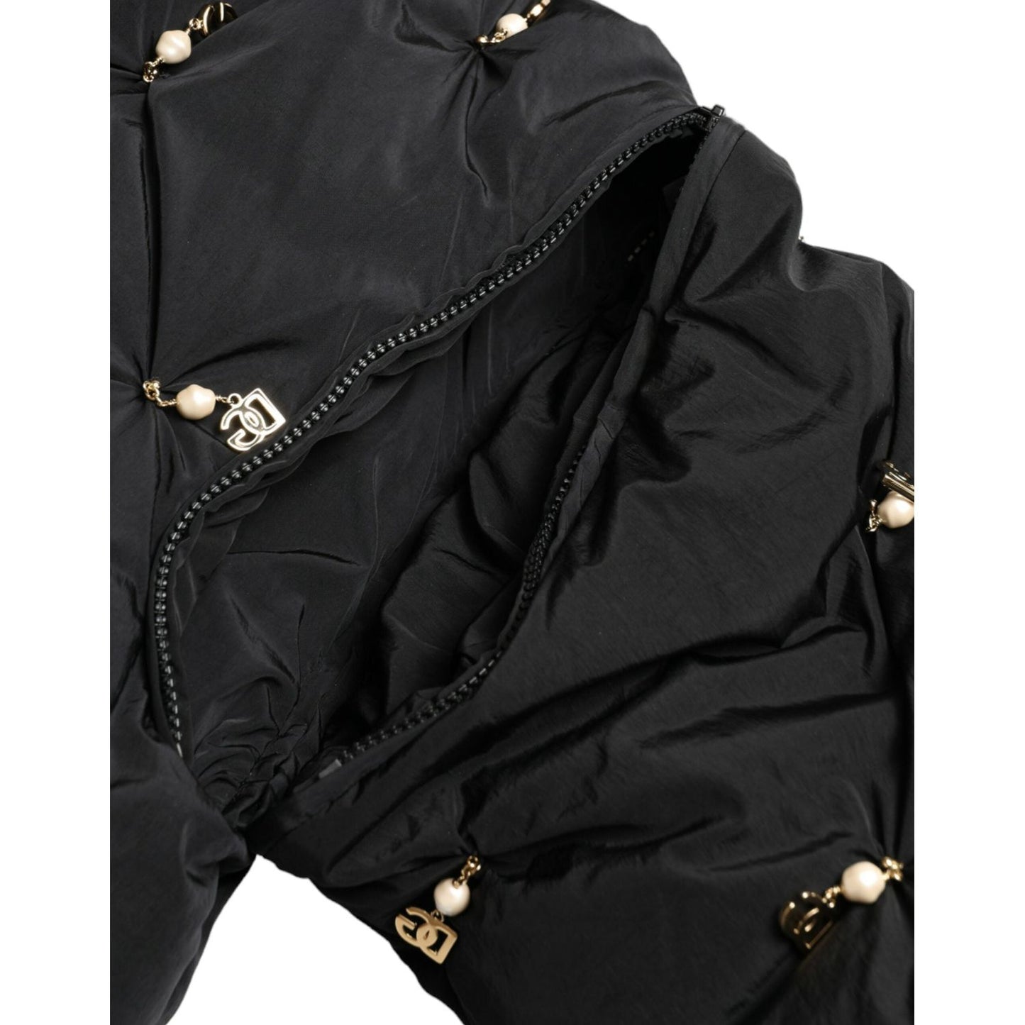 Dolce & Gabbana Elegant Quilted Jacket with Pearl Embellishment Dolce & Gabbana Black