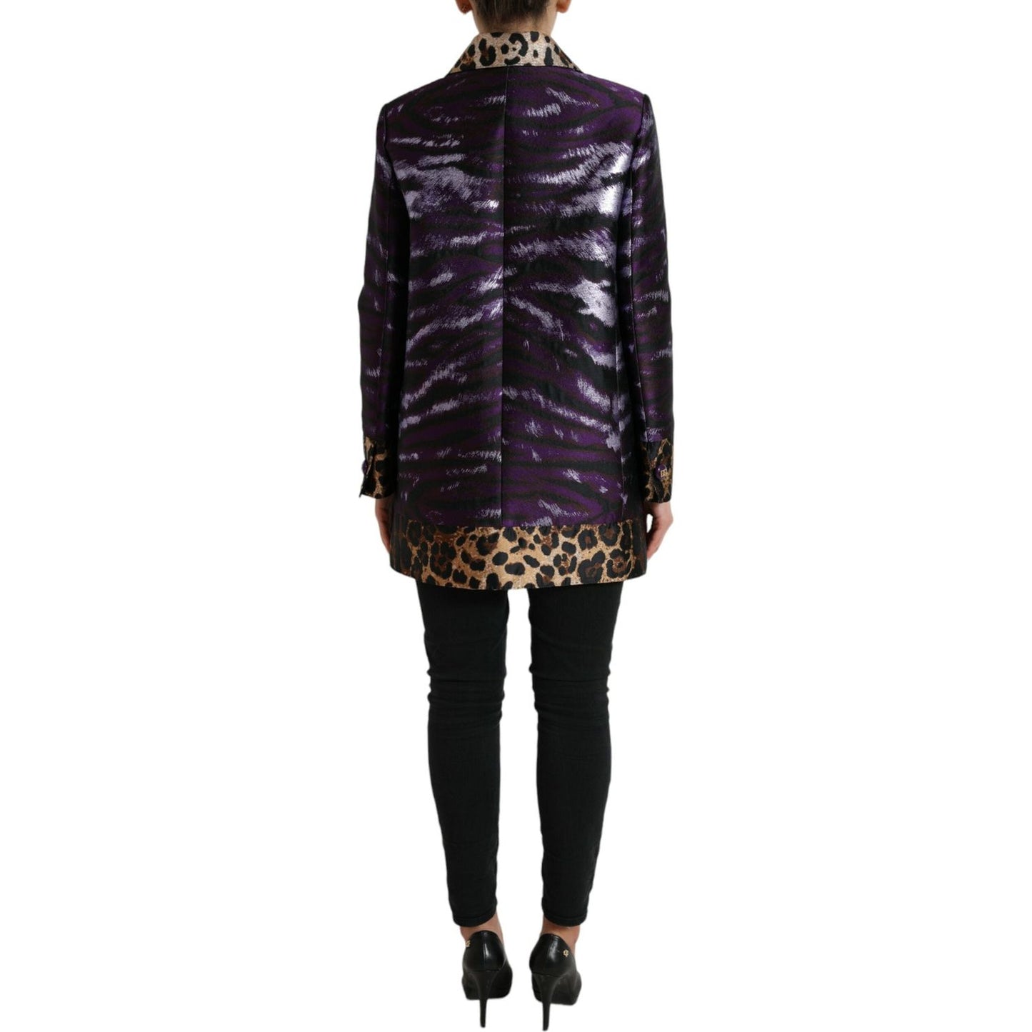 Dolce & Gabbana Purple Lamé Jacquard Tiger Print Coat Jacket JKT3716-36