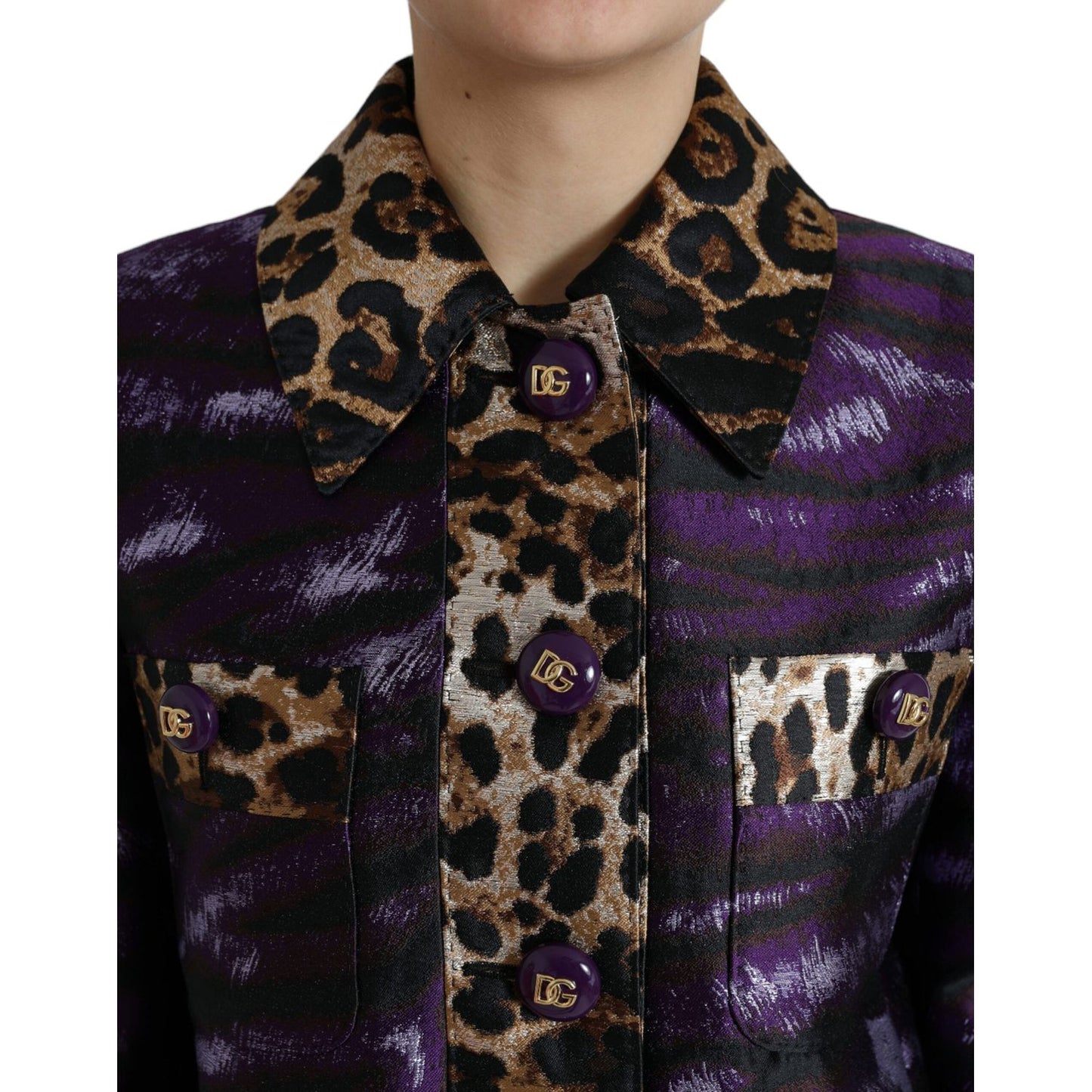 Dolce & Gabbana Purple Lamé Jacquard Tiger Print Coat Jacket JKT3716-36