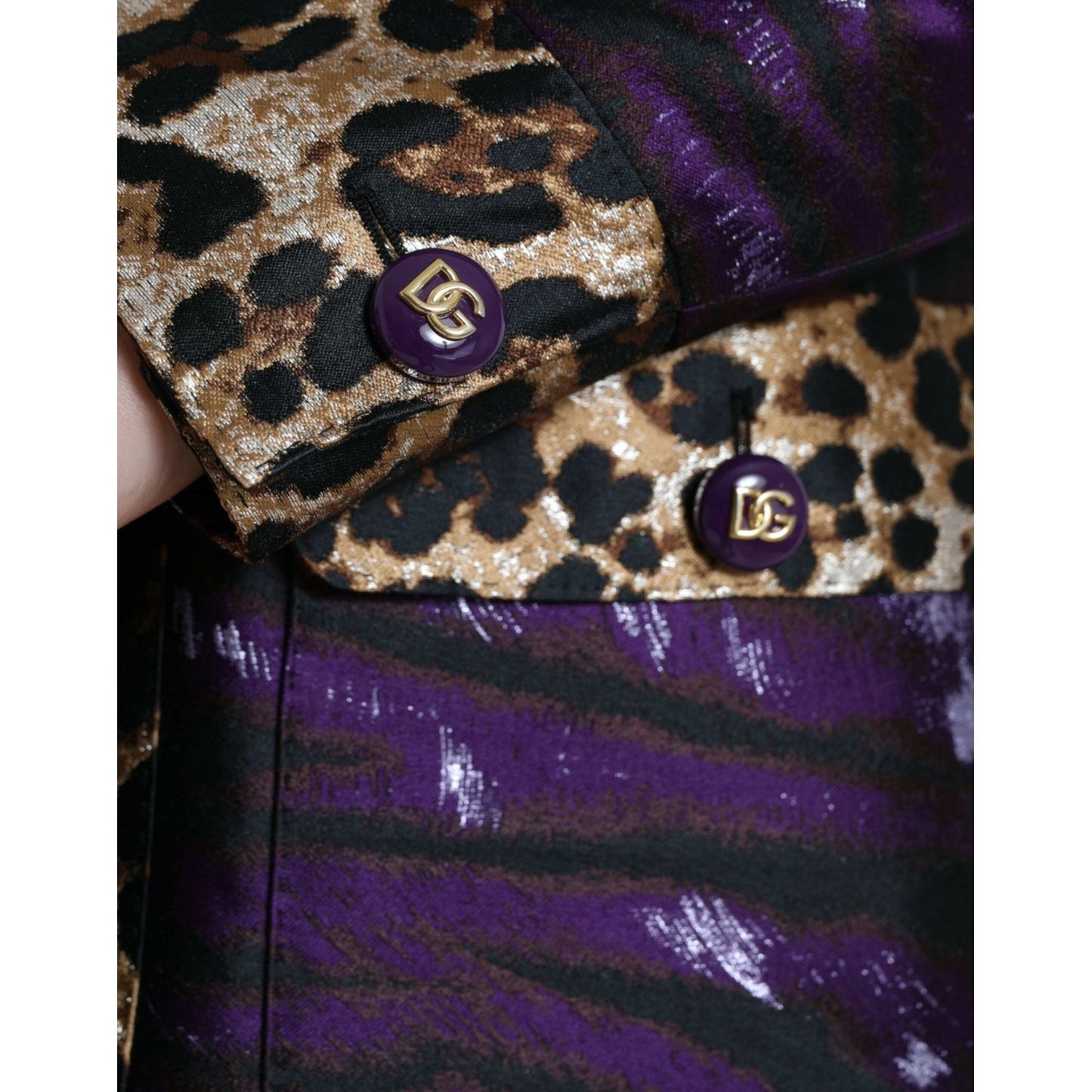 Dolce & Gabbana Purple Lamé Jacquard Tiger Print Coat Jacket JKT3716-36