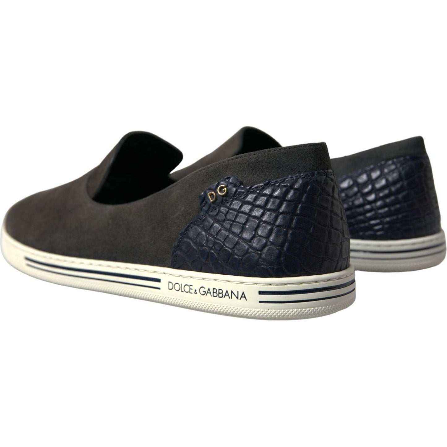 Dolce & Gabbana Elegant Blue Suede & Crocodile Slippers Dolce & Gabbana Dark Slate Gray
