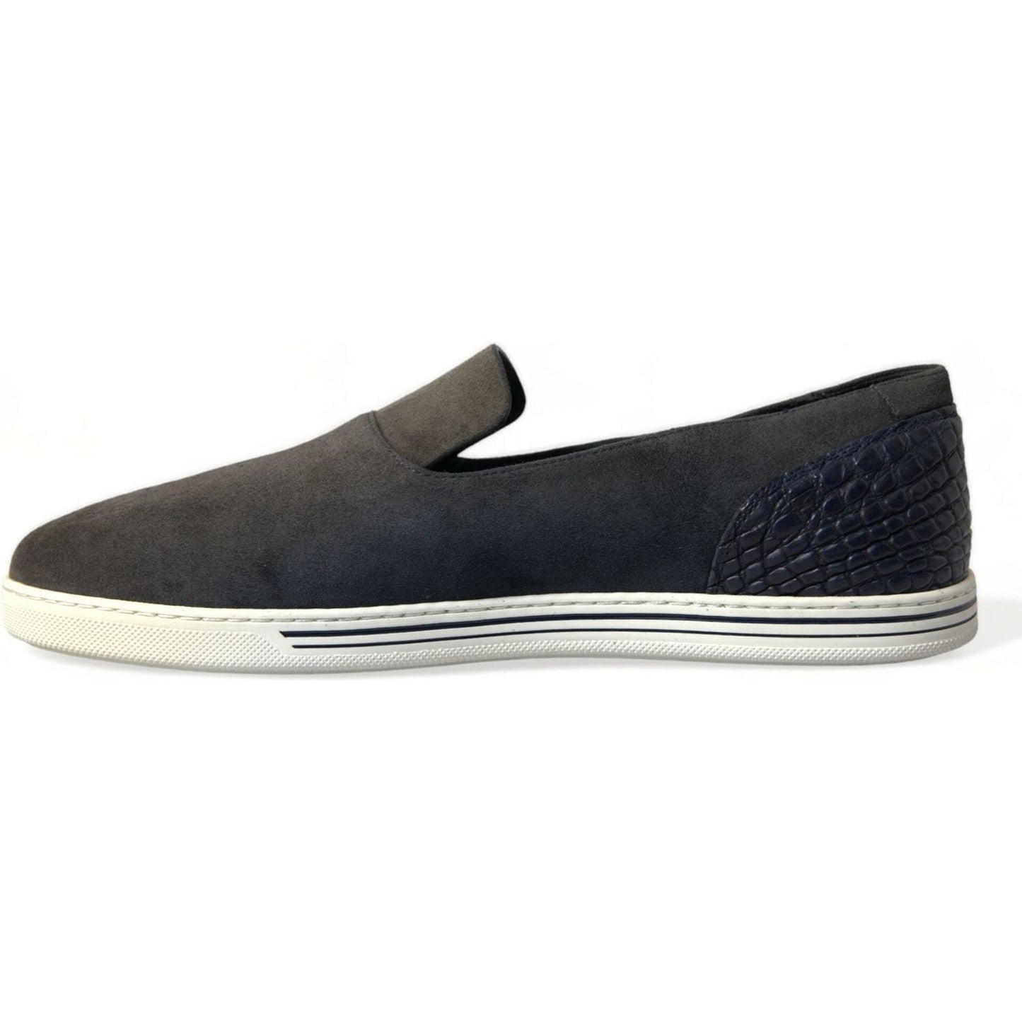 Dolce & Gabbana Elegant Blue Suede & Crocodile Slippers Dolce & Gabbana Light Gray