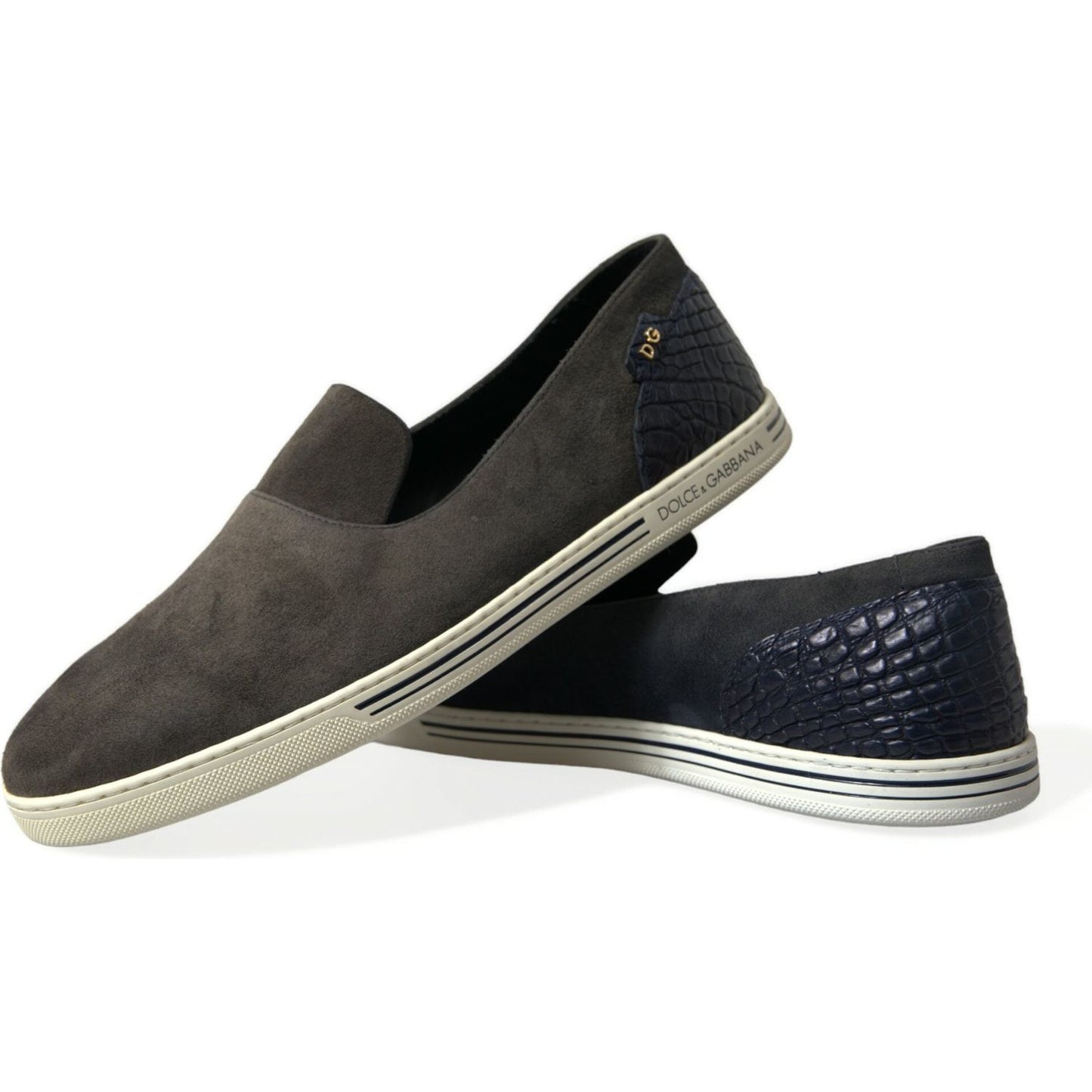 Dolce & Gabbana Elegant Blue Suede & Crocodile Slippers Dolce & Gabbana Dark Slate Gray