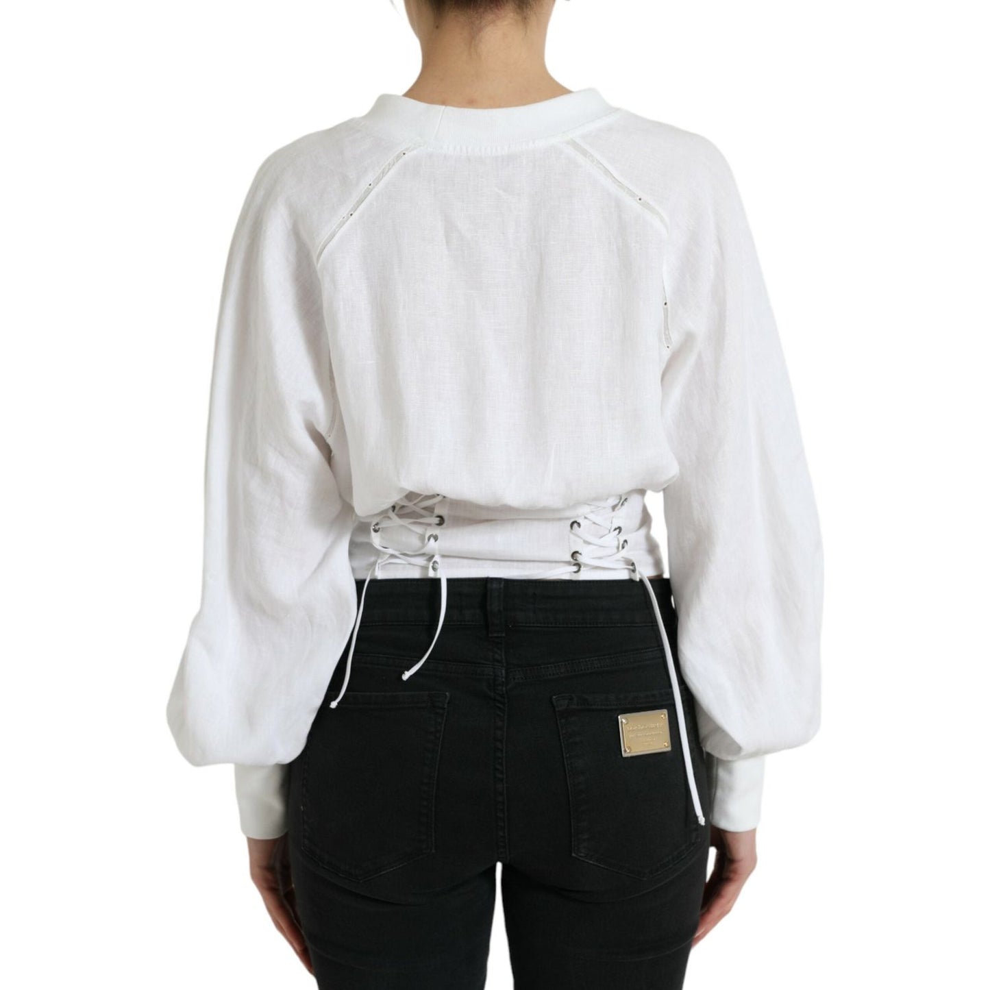 Dolce & Gabbana Elegant White Lace-Up Corset Cropped Top Dolce & Gabbana Black