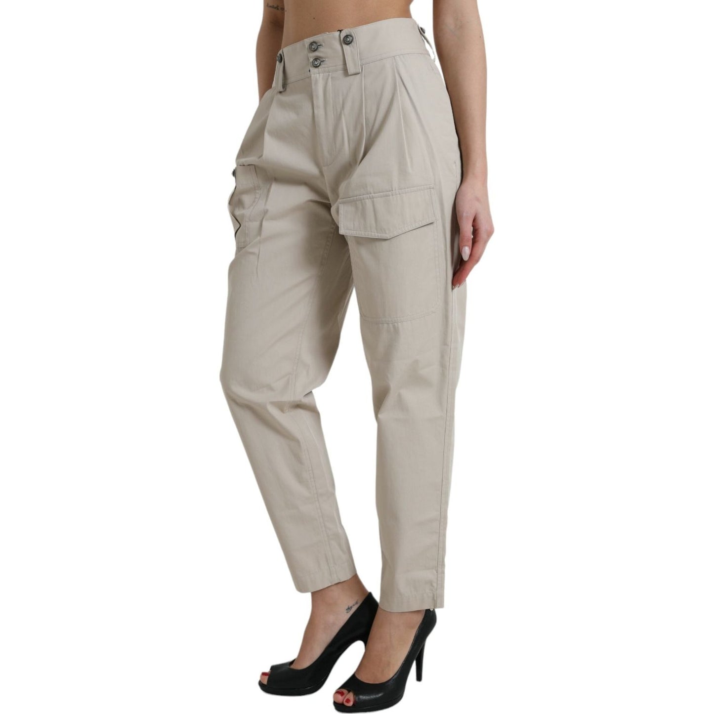 Dolce & Gabbana High-Waisted Tapered Fashion Pants - Beige Dolce & Gabbana Rosy Brown