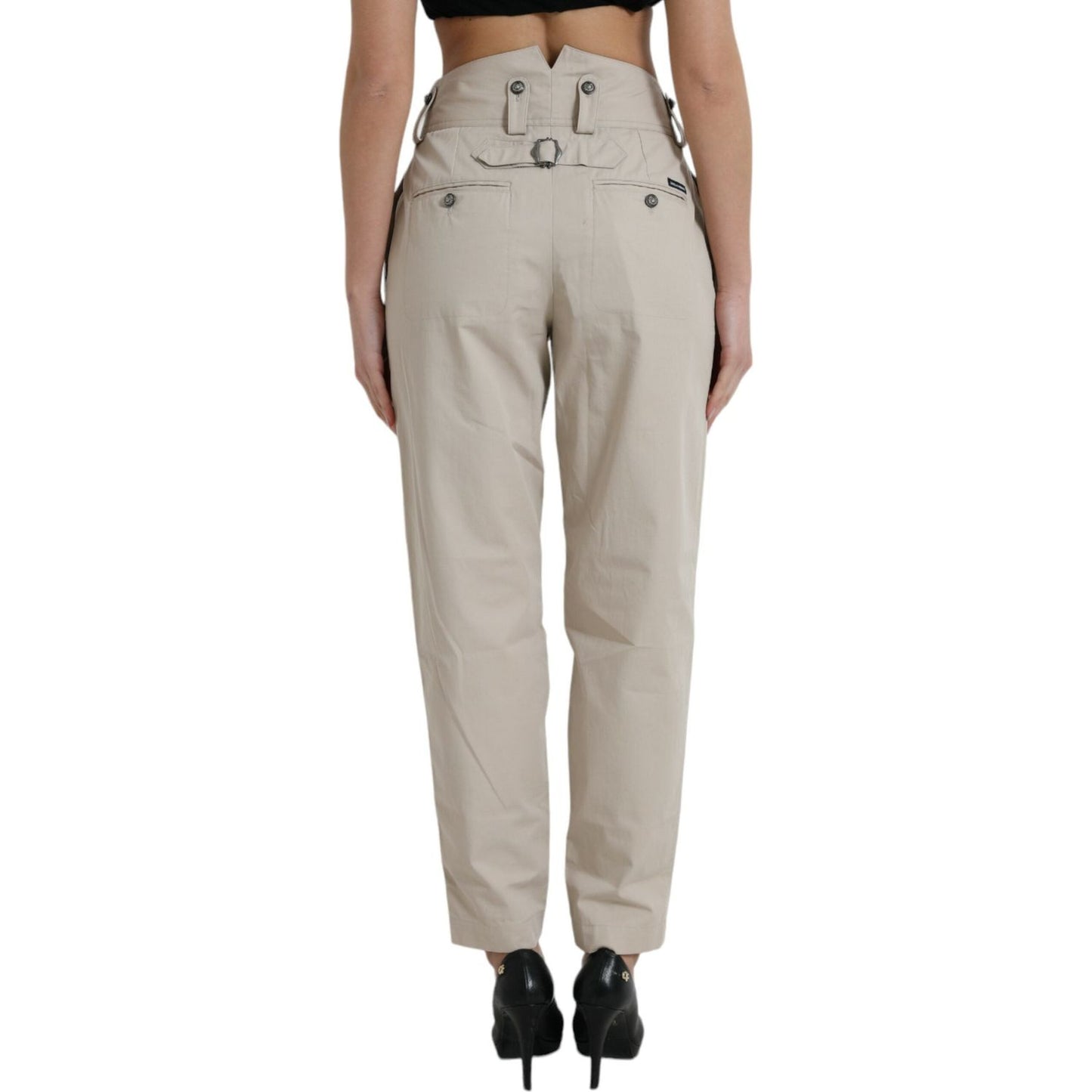 Dolce & Gabbana High-Waisted Tapered Fashion Pants - Beige Dolce & Gabbana Dark Gray