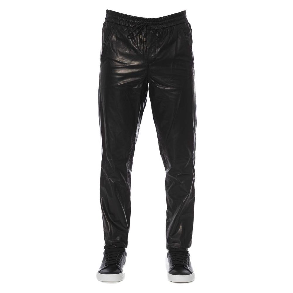 Trussardi Black Lamb Leather Men Trouser Trussardi Dark Slate Gray
