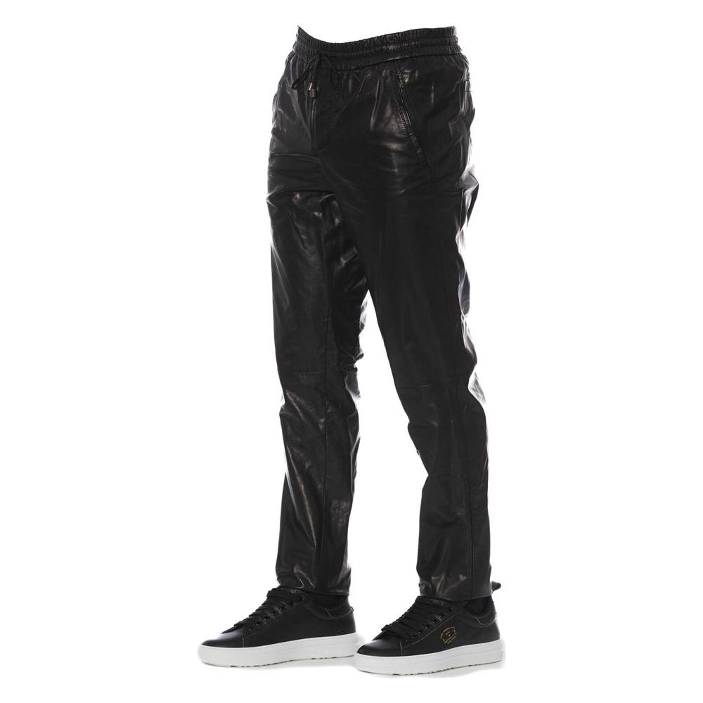 Trussardi Black Lamb Leather Men Trouser Trussardi Dark Slate Gray