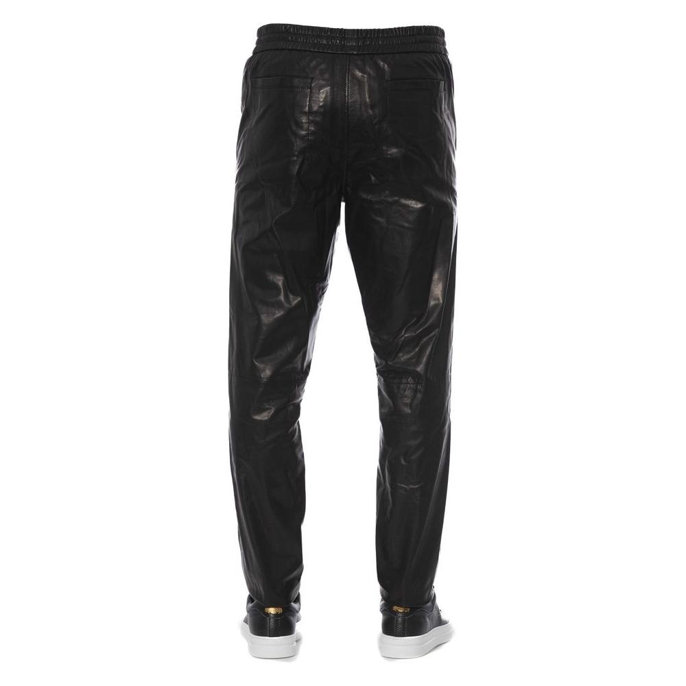 Trussardi Black Lamb Leather Men Trouser Trussardi Dark Slate Gray
