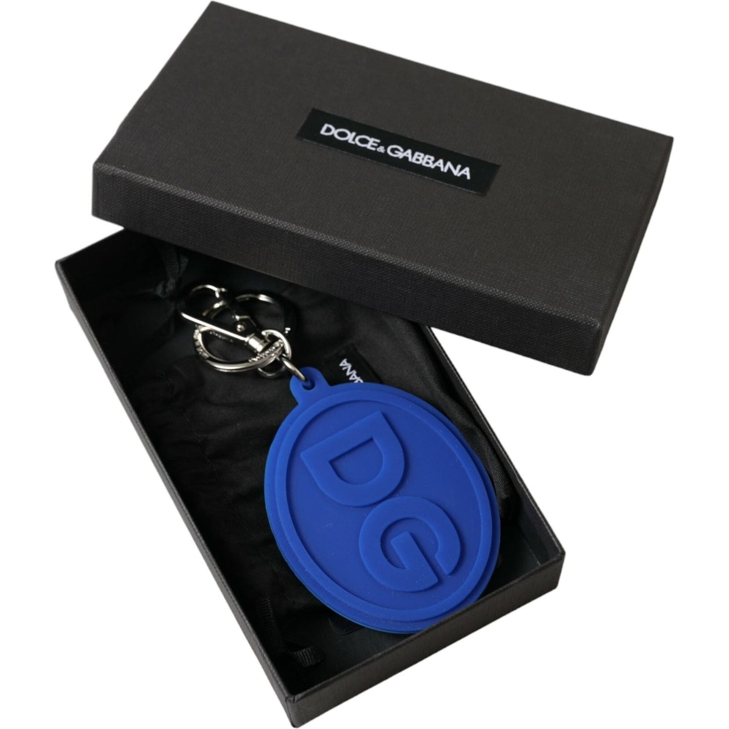 Dolce & Gabbana Elegant Blue Rubber Keychain with Brass Accents Dolce & Gabbana Dark Slate Gray