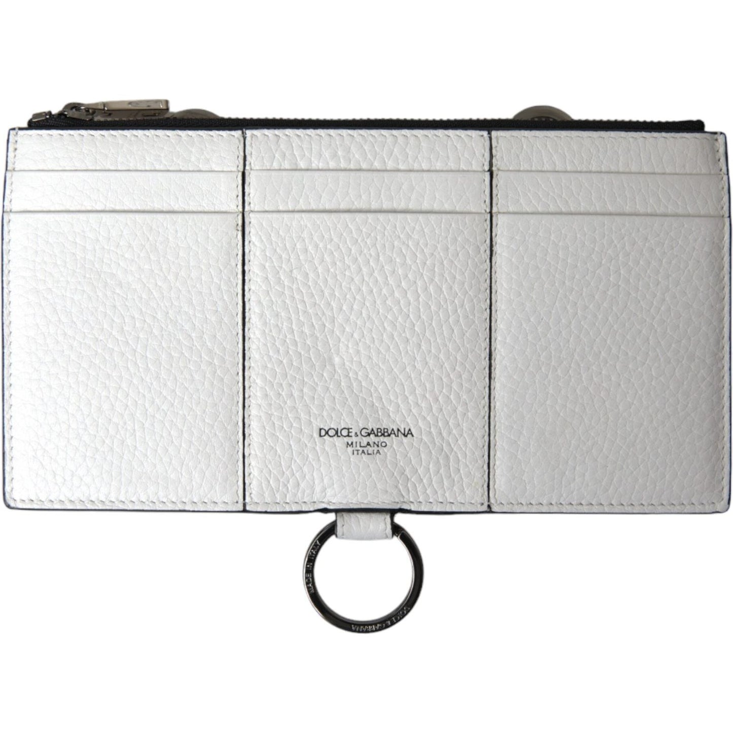 Dolce & Gabbana Elegant White Leather Crossbody Cardholder Dolce & Gabbana Light Gray
