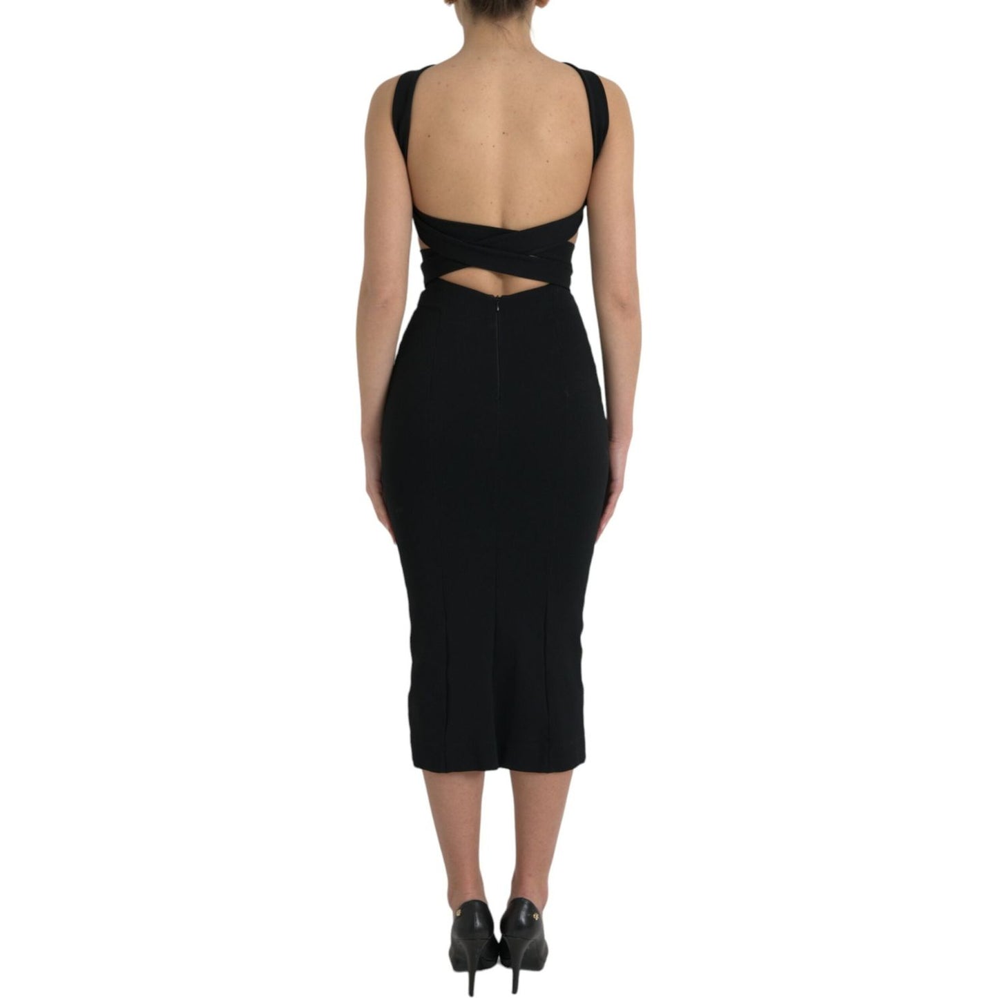 Dolce & Gabbana Elegant Black Sheath Halter Midi Dress Dolce & Gabbana Rosy Brown