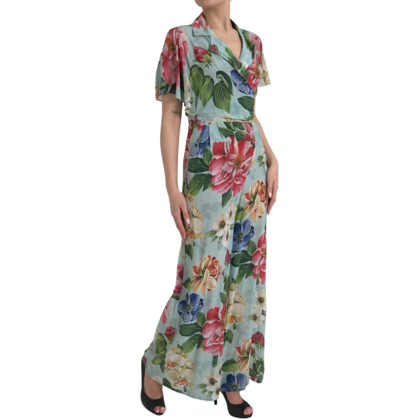 Dolce & Gabbana Elegant Floral Silk Crepe Jumpsuit Dolce & Gabbana Light Slate Gray
